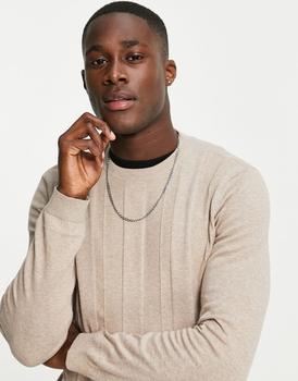 Burton Menswear | Burton verticle textured stripe jumper in camel商品图片,5折