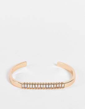 商品ASOS DESIGN cuff bracelet with baguette crystal in gold tone,商家ASOS,价格¥25图片