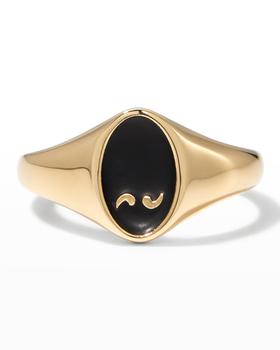 商品Men's Yellow Gold Framed Black Enamel Signet Ring图片