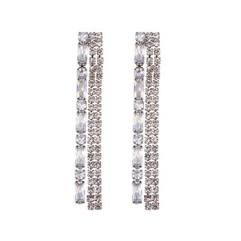 推荐Baguette and Rhinestones with Silver-Tone Drop Earring商品