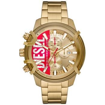 diesel手表是什么牌子, Diesel | Men's Chronograph Griffed Gold-Tone Stainless Steel Bracelet Watch 48mm商品图片 