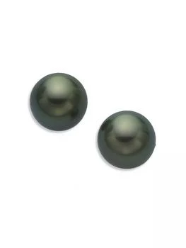 推荐8MM Black South Sea Cultured Pearl & 14K White Gold Stud Earrings商品