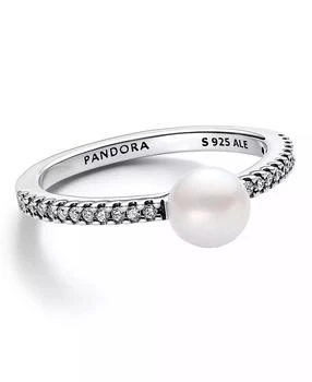 PANDORA | Sterling Silver Timeless Treated Freshwater Cultured Pearl Pave Ring,商家Macy's,价格¥498