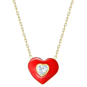 Giani Bernini | Cubic Zirconia & Red Enamel Heart Pendant Necklace in 18k Gold-Plated Sterling Silver, 16-1/2" + 1-1/2" extender, Created for Macy's 独家减免邮费