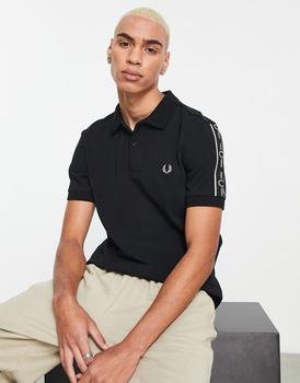 Fred Perry | Fred Perry taped sleeve polo shirt in black商品图片,