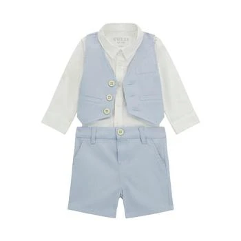 GUESS | Baby Boys Woven Shorts, Shirt and Vest, 3 Piece Set,商家Macy's,价格¥610