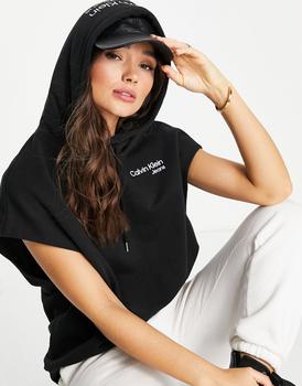 推荐Calvin Klein Jeans cotton logo sleeveless hoodie in black  - BLACK商品