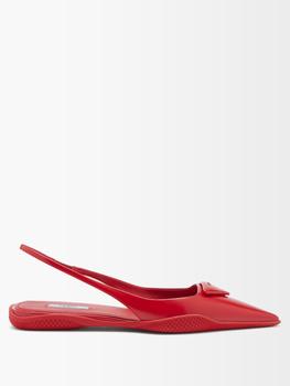 Prada | Triangle-logo leather slingback flats商品图片,