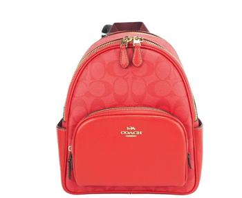 推荐COACH Mini Court Miami Red Signature Coated Canvas Shoulder Backpack Bag商品