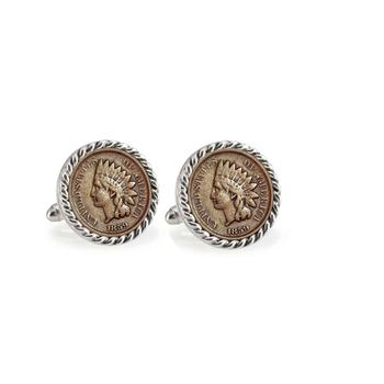 商品American Coin Treasures | 1859 First-Year-Of-Issue Indian Head Penny Rope Bezel Coin Cuff Links,商家Macy's,价格¥753图片