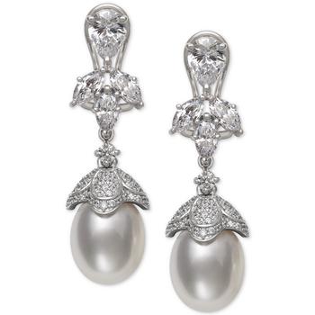 推荐Cultured Freshwater Pearl (9-10mm) & Cubic Zirconia Drop Earrings in Sterling Silver, Created for Macy's商品