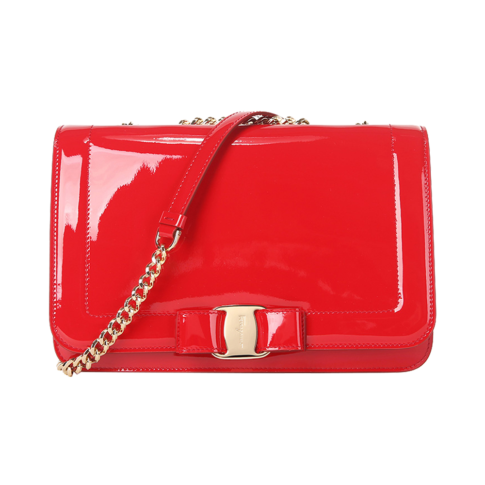 菲拉格慕包手提包, Salvatore Ferragamo | SALVATORE FERRAGAMO 女士红色漆皮中号VARA蝴蝶结翻盖包  21-G878-687404商品图片 满$100享9.5折, 满折
