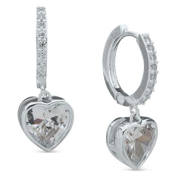 Anne Klein | Silver-Tone Crystal Heart Charm Drop Earrings商品图片,