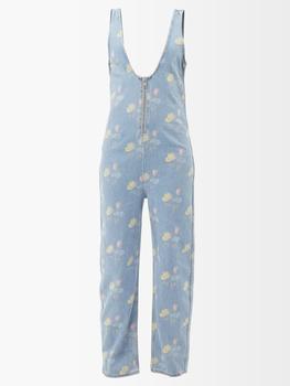 ganni floral pleated shirtdress, Ganni | Floral-print organic-cotton denim jumpsuit商品图片 2.9折