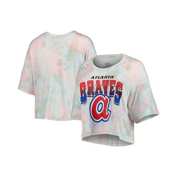 Majestic, Majestic | Women's Threads Atlanta Braves Cooperstown Collection Tie-Dye Boxy Cropped Tri-Blend T-shirt商品图片 