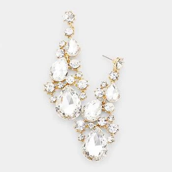 FASHNZFAB | Pear Crystal Rhinestone Vine Evening Earrings - Clear, Gold,商家Premium Outlets,价格¥161