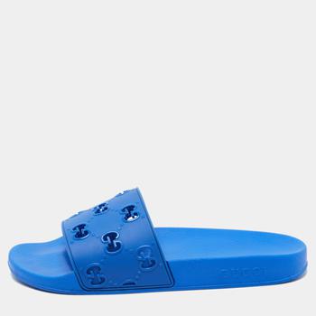 [二手商品] Gucci | Gucci Blue GG Rubber Slide Flat Sandals Size 44商品图片,9.6折