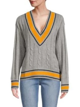推荐V Neck Cable Knit Varsity Sweater商品