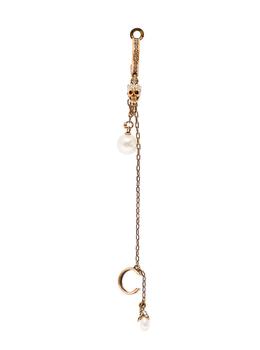 Alexander McQueen | Alexander Mcqueen Woman Pendant Golden Brass  Earring with Skull and Pearls商品图片,5.9折