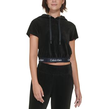 Calvin Klein | Women's Short-Sleeve Velour Logo-Waist Hoodie商品图片,6折
