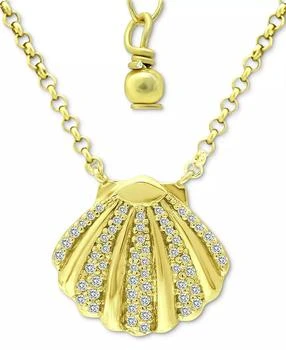 Giani Bernini | Cubic Zirconia Clam Shell Pendant Necklace in 18k Gold-Plated Sterling Silver, 16" + 2" extender, Created for Macy's,商家Macy's,价格¥425