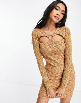 asos design, ASOS | ASOS DESIGN mini knitted dress with cut out detail in space dye商品图片 4折