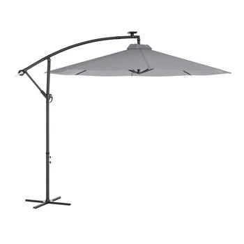 Flash Furniture | Commercial Grade 10 ft Round Solar LED Patio Cantilever Umbrella, Gray,商家Premium Outlets,价格¥2296