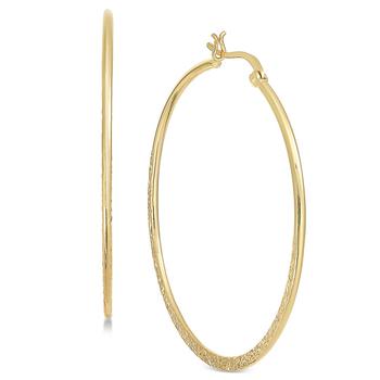 Essentials | Large Silver Plate, Gold Plate or Rose Gold Plate Textured Hoop Earrings商品图片,2.5折