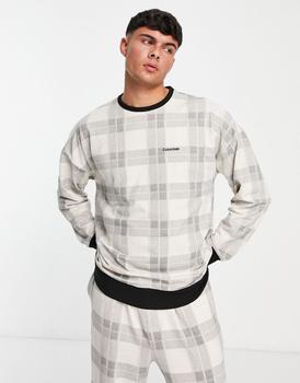 推荐Calvin Klein co-ord lounge sweatshirt in grey/ cream check商品