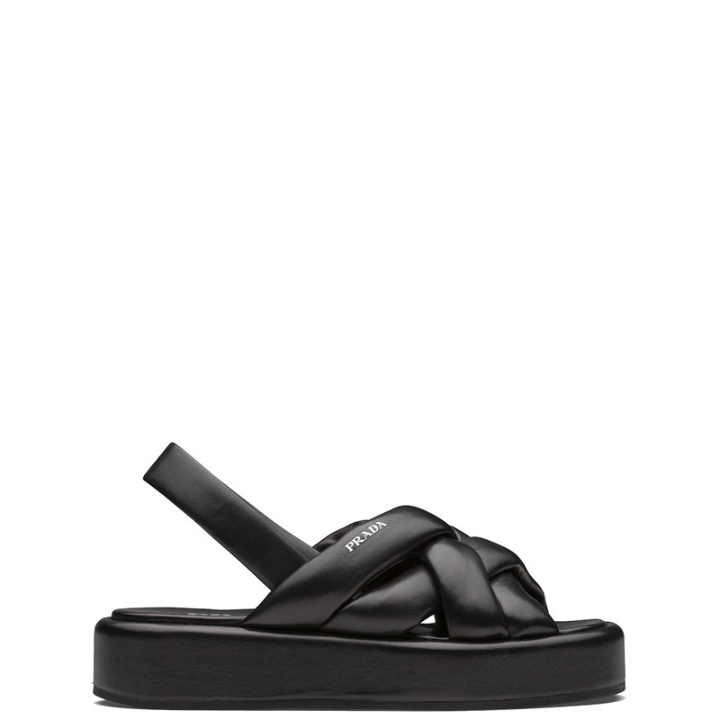 Prada | 【预售3-7天】PRADA/普拉达 22年春夏新款 女士黑色软羊皮革厚底凉鞋1XZ747_038_F0002_F_035商品图片,7.9折, 包邮包税