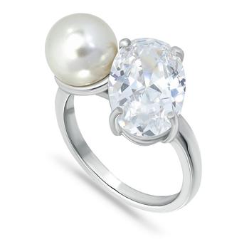 商品Macy's | Cubic Zirconia and Imitation Pearl Stone Ring in Silver Plate, Created for Macy's,商家Macy's,价格¥234图片