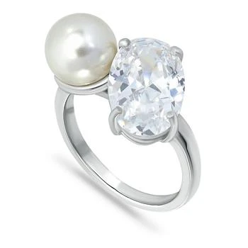 Macy's | Cubic Zirconia and Imitation Pearl Stone Ring in Silver Plate, Created for Macy's,商家Macy's,价格¥155