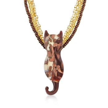Ross-Simons | Ross-Simons Italian Brown and Gold Murano Glass Bead Cat Necklace With 18kt Gold Over Sterling 7折起, 独家减免邮费