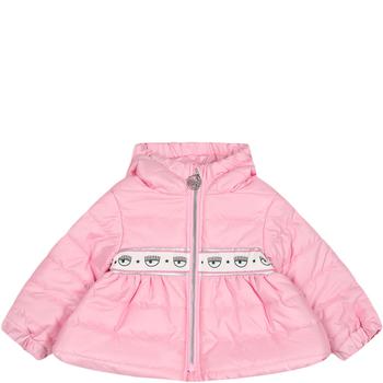 商品Pink Down Jacket For Baby Girl With Eyestar图片