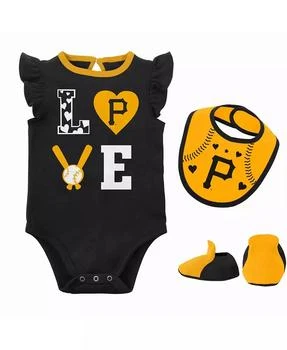 Outerstuff | Newborn and Infant Boys and Girls Black, Gold Pittsburgh Pirates Three-Piece Love of Baseball Bib, Bodysuit and Booties Set,商家Macy's,价格¥240