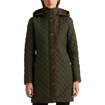 Ralph Lauren | Petite Faux-Leather-Trim Hooded Quilted Coat, Created for Macy's商品图片,3.9折