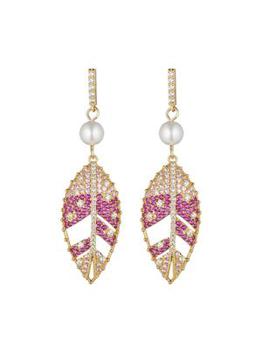 Eye Candy LA | The Luxe Collection 18K Goldplated Leaf CZ Drop Earrings商品图片,5折