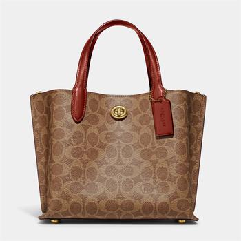 推荐Coach Women's Coated Canvas Signature Willow Tote Bag 24 - Tan Rust商品