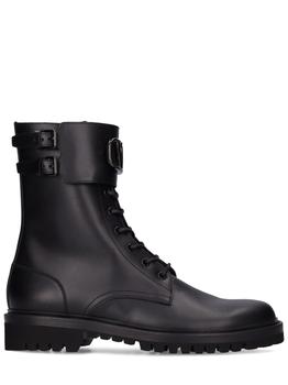 推荐V Logo Leather Combat Boots商品