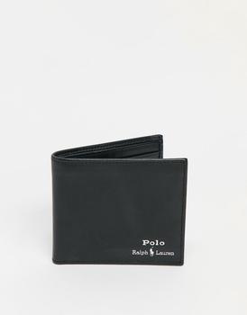 Ralph Lauren | Polo Ralph Lauren bifold leather wallet with cardholder in black with silver foil logo商品图片,