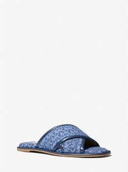 Michael Kors | Gideon Denim Logo Jacquard Slide Sandal商品图片,4.5折