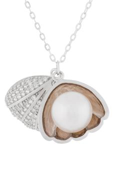 商品Splendid Pearls | Rhodium Plated Sterling Silver 9-9.5mm Cultured Freshwater Pearl Shell Pendant Necklace,商家Nordstrom Rack,价格¥504图片