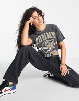 Tommy Hilfiger | Tommy Jeans cotton college tiger super crop t-shirt in black - BLACK商品图片,额外9.5折, 额外九五折