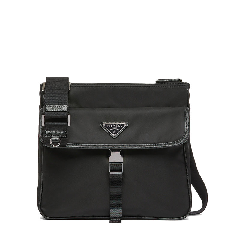 Prada | 【预售3-7天】PRADA/普拉达 21年秋冬 男士黑色再生尼龙Saffiano 皮革可调式编织尼龙带和皮革肩带链式口袋斜跨单肩包2VH119_2DMH_F0002_V_OOO商品图片,8折, 包邮包税