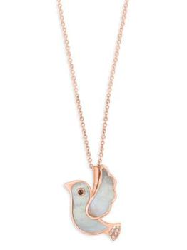 商品Effy | 14K Rose Gold & Multi Stone Bird Pendant Necklace,商家Saks OFF 5TH,价格¥7717图片