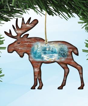 商品Designocracy | Designocracy Woodsy Moose Scenic Wooden Christmas Ornament - Set of 2,商家Premium Outlets,价格¥186图片
