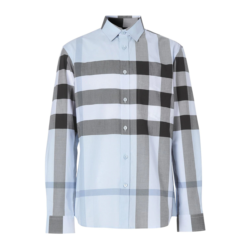 burberry衬衫直邮, Burberry | Burberry 博柏利 男士蓝色翻领格纹衬衫 8025846商品图片 独家减免邮费