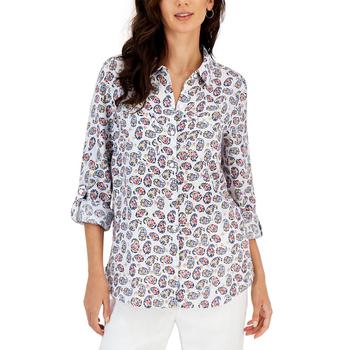 Charter Club | Women Paisley-Print Linen Shirt, Created for Macy's商品图片,4折, 独家减免邮费