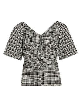 推荐Ruched Gingham Check Blouse商品