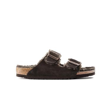 商品Birkenstock Arizona Soft Footbed Suede Leather Shearling Mocha Narrow Fitting Sandals图片